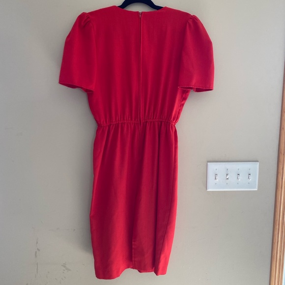 Vintage Red Short Sleeve Belted Pencil Sheath Midi Dress Size 12 - Picture 6 of 11